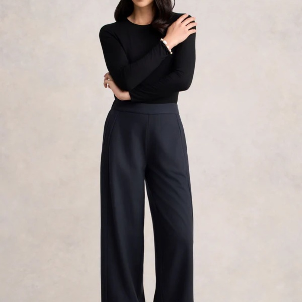 NWT Blue Illusion Boiled Wool Wide Leg Dress Pull On Pant in Steel Grey US 16/18